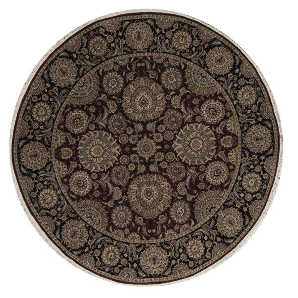 Bokara Rug Co., Inc. HandKnotted HighQuality Wine and Black Round